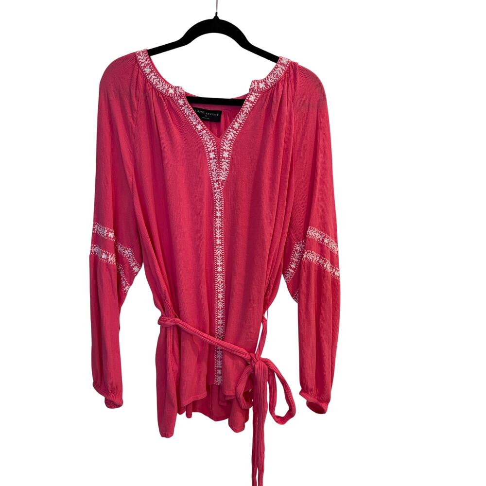 Lane Bryant Pink Embroidered Gauze Belted Long Sleeve Tunic Top Plus Size 20